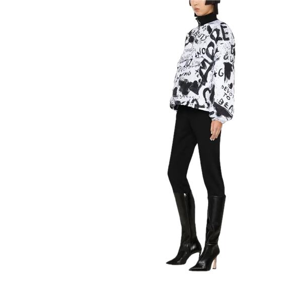 NWT Dolce & Gabbana Black White Graffiti Logo Print Bomber Jacket IT 42 US M - Picture 5 of 13